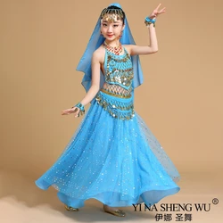 Girls Bollywood Dance Costume Set Adult Kids Belly Dance Indian Sari Children Chiffon Outfit Halloween Party Performance Costume