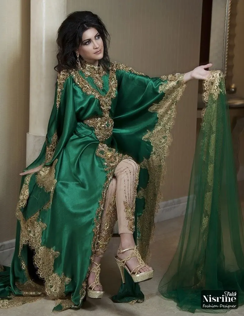 Robe de soirée arabe verte vintage, robe de Rhà manches longues, appliques dorées, robe de soirée de Dubaï, robes de mère de la mariée, 2018