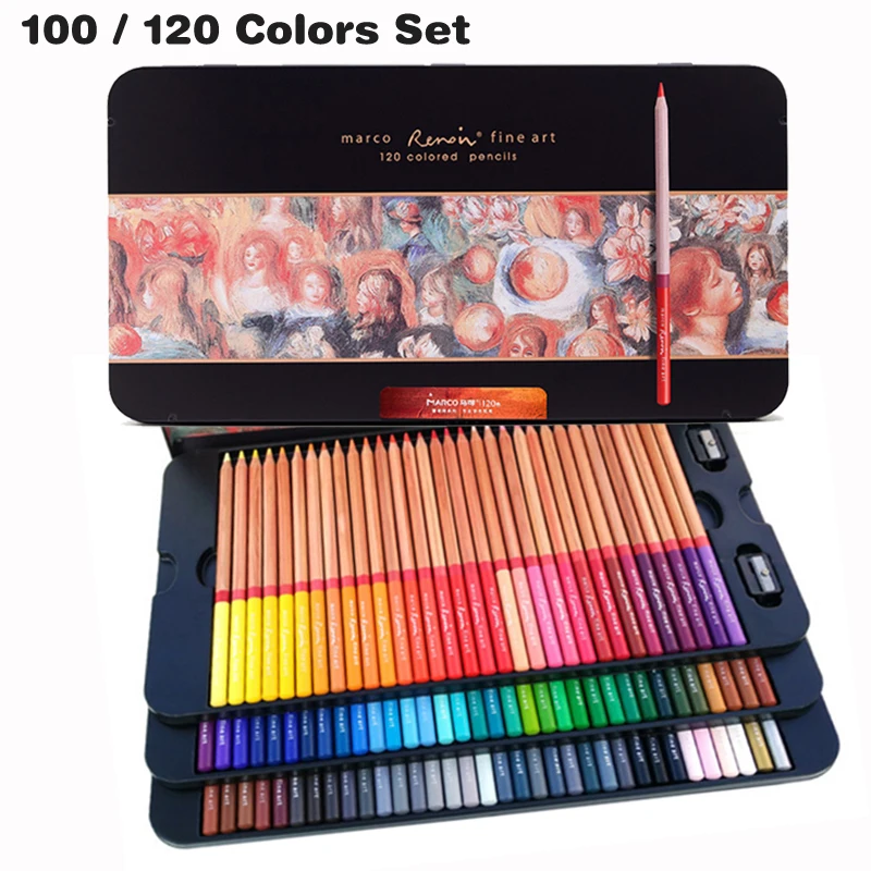 120 Colors Marco Renoir Color Pencil Crayon Iron Box Colored Pencils Coloring Drawing Crayon De Couleur Student Art Supplies