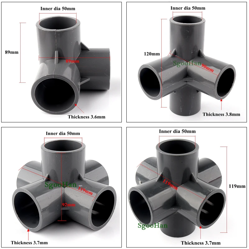 

1PC 50mm PVC Pipe 3/4/5/6 Ways 3D Connector Aquarium Fish Tank Tube Joints Irrigation System Plastic Frame Tube Fittings