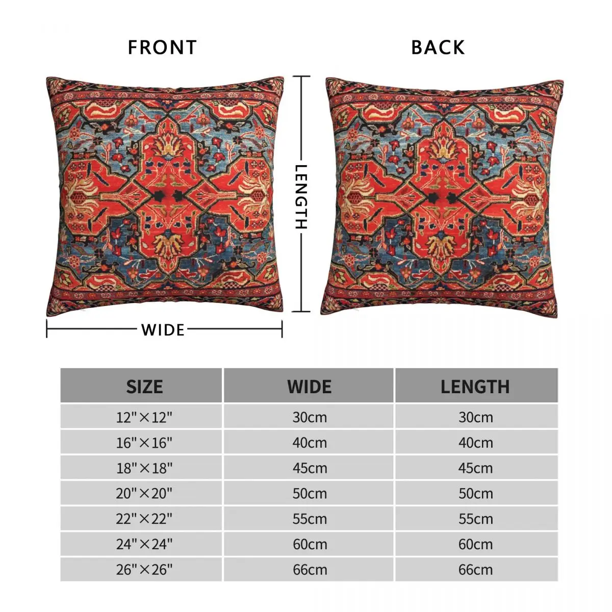 Kashan Poshti Central Persian Square Pillowcase Polyester Linen Velvet Creative Zip Decor Pillow Case Home Cushion Cover