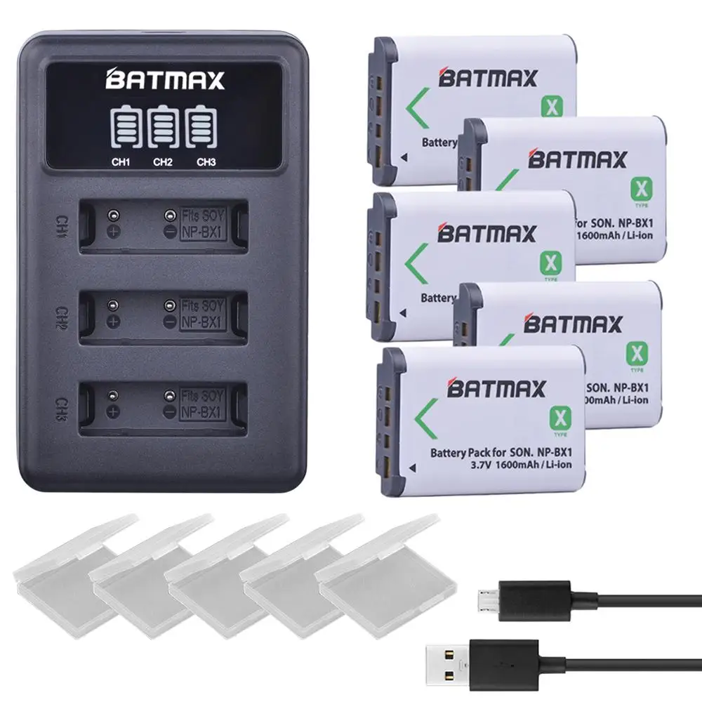 Batmax NP-BX1 NPBX1 Battery+LED 3-Slots USB Charger for Sony DSC RX1 RX100 M6 M7 AS100V M3 M2 HX300 HX400 HX50 HX60 AS15 ZV1 Log