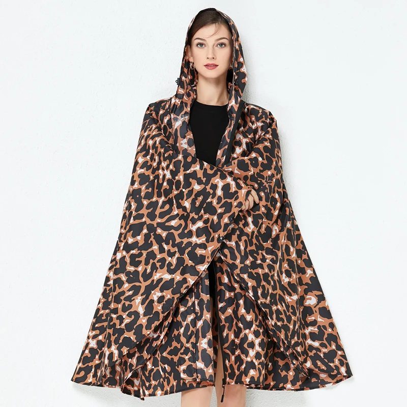 zhouxiaoxi Adult men women fashion large cloak raincoat Hiking Backpack leopard print thin poncho