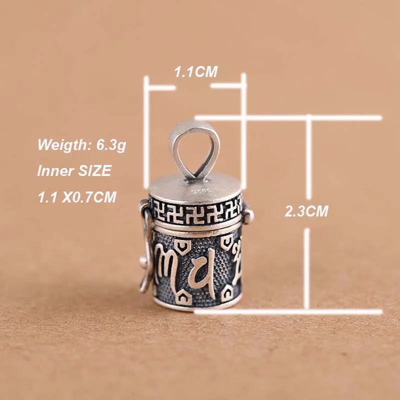 925 Sterling Silver Six Word Ga Wu Engrave National Locket Pendant Necklace Surangama Mantra Urn Tibetan Silver Memorial Jewelry