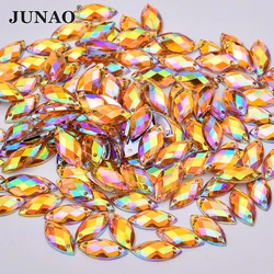 JUNAO 500pcs 7*15mm Sewing Yellow AB Horse Eye Rhinestone Flat Back Crystal Stone Acrylic Strass Applique for Clothing Crafts