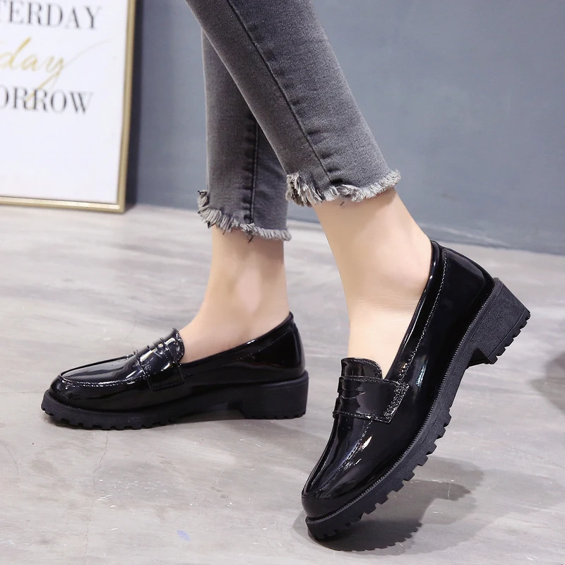 2021NewAutumn Women Shoes Female Oxfords Slip on Pu Leather Casual Shoes Woman Fashion Plus Size High Heels Platform Retro Shoes