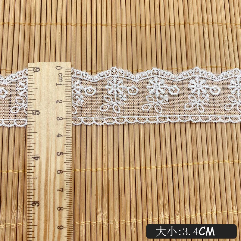 5Yards Bilateral White Mesh 3.4cm Width Embroideried Flower Tulle Lace Fabric DIY Baby Clothing Accessories Garment Accessories