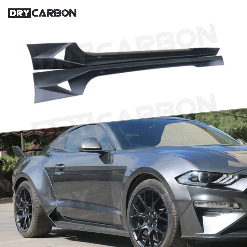 

2Pcs Carbon Fiber Car Side Skirts Body Apron Lip For Ford Mustang Coupe 2 Door 2018 - 2020 FRP / PP Material Side Lips