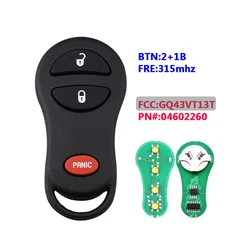 XNRKEY 3 Tasten Keyless Entry Remote Auto Schlüssel Fob 315Mhz Für Chrysler PT Cruiser 2001 2002 2003 2004 2005 FCC ID: GQ43VT13T