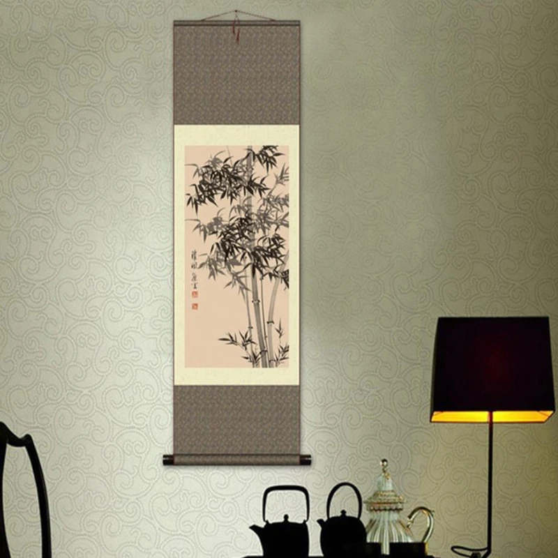 1pc Traditional Home/Office Decoration Chinese Silk Scroll  Bamboo Gongbi Painting SG03