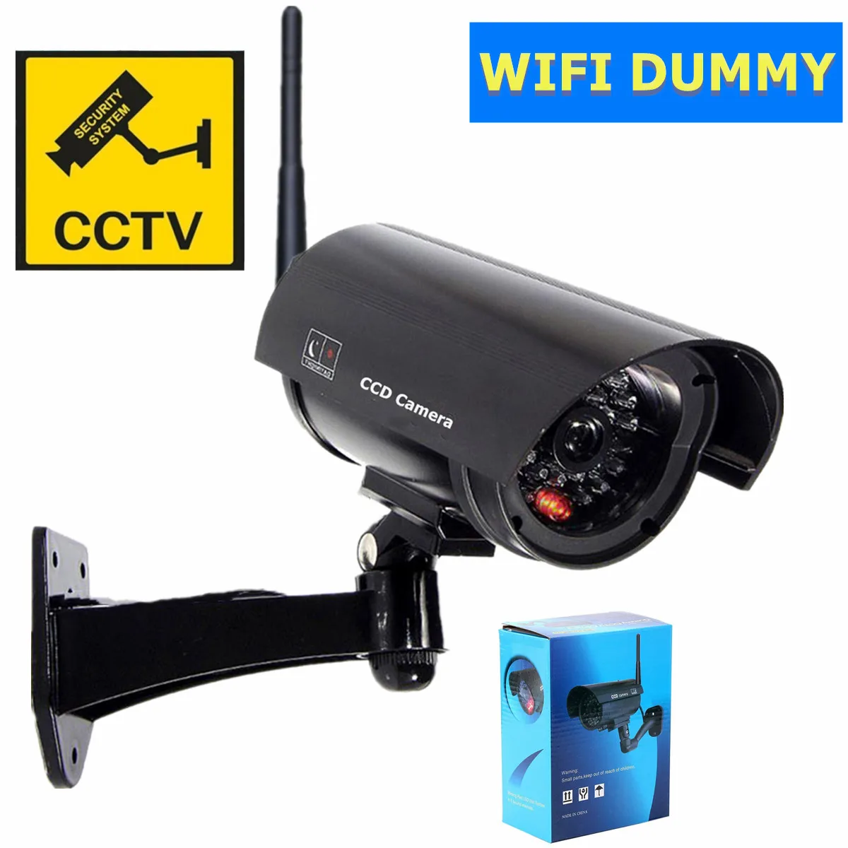 dummy camera fake wifi cctv video surveillance waterproof outdoor w/ flashing led light home security wireless dummy camera