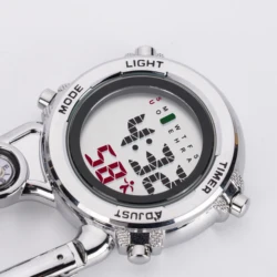 Digital Climbing Watch Clip-On Backpack Carabiner Pocket Watch Men Compass Temperature Week Display Mountaineering Outdoor Sport