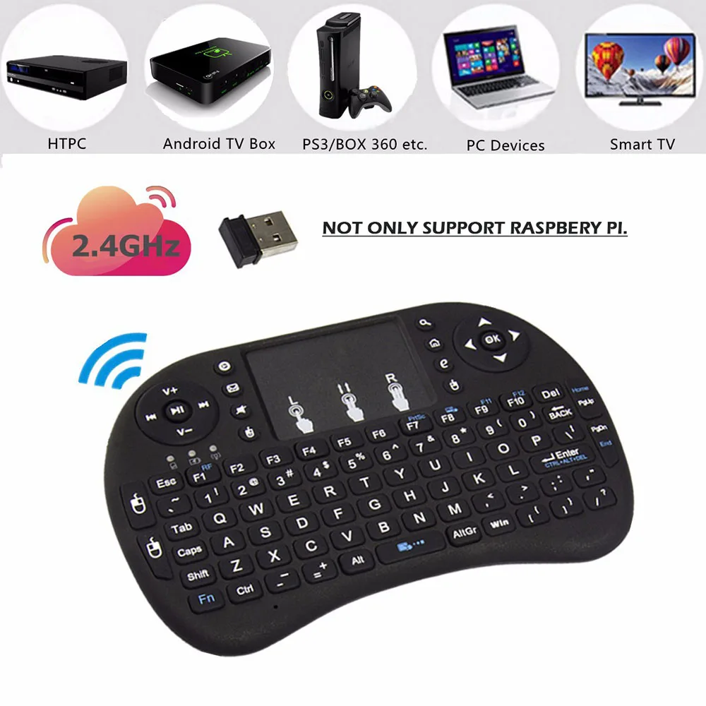 Raspberry Pi 4 Model B LED Backlit Mini 2.4G Wireless Keyboard,Air Mouse For Raspberry Pi 4B/3 Model B/3B/Windows/Android TV Box