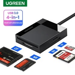 UGREEN-카드 리더 USB 3.0 4 인 1 SD 마이크로 SD TF CF MS 컴팩트 플래시 카드 어댑터, 노트북 PC USB 멀티 스마트 카드 리더기