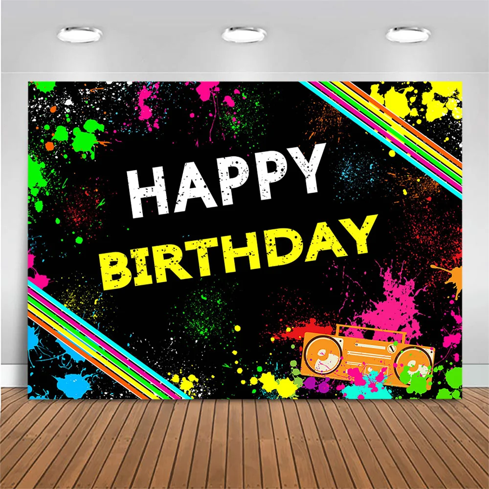 Mocsicka النيون ضوء متوهج خلفية للحفلات للتصوير الفوتوغرافي حفلة عيد ميلاد سعيد صور خلفية مخصصة الكتابة على الجدران الخلفيات تزيين