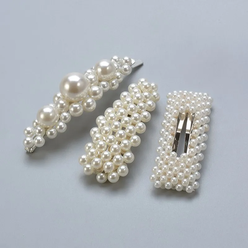 Korean Simulated Pearl Barrettes Beaded Geometric Women Hair Clip Hairgrips Hair Accessories Girls Jewelry Fashion Hair Pins