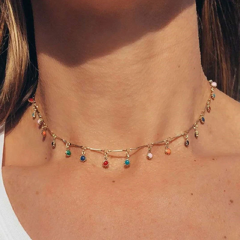 Moda Prosty naszyjnik z frędzlami w kolorze cukierków dla kobiet Estetyczny wisiorek na wszystkie mecze Biżuteria Choker Akcesoria na szyję Łańcuch prezentowy