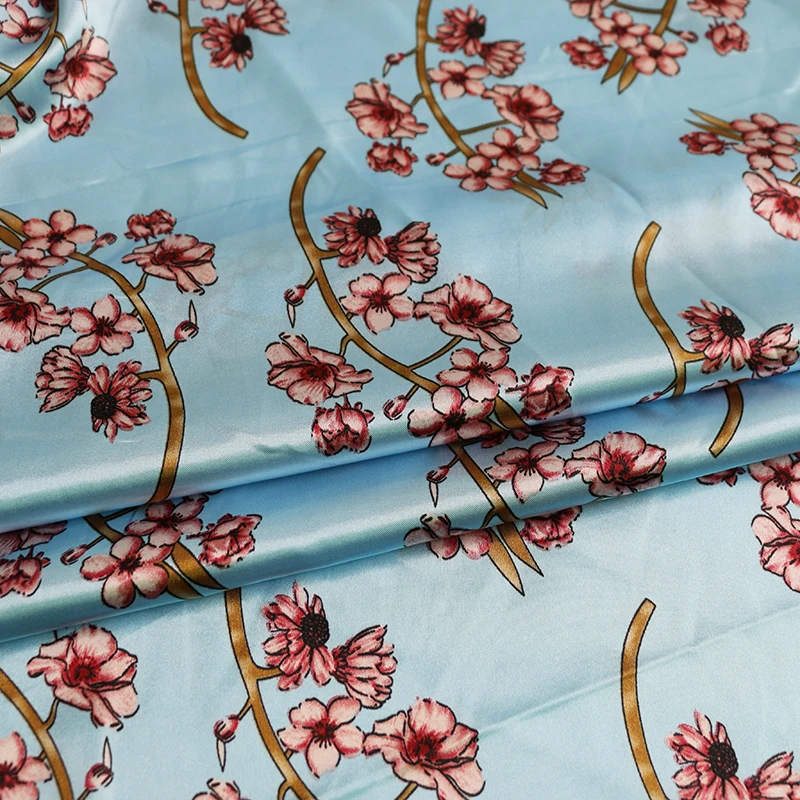By Meter Blumen-Satin-Stoff, glänzend, weich, Schal, Hemd, Nachtwäsche, Material Charmeuse – Detail 13