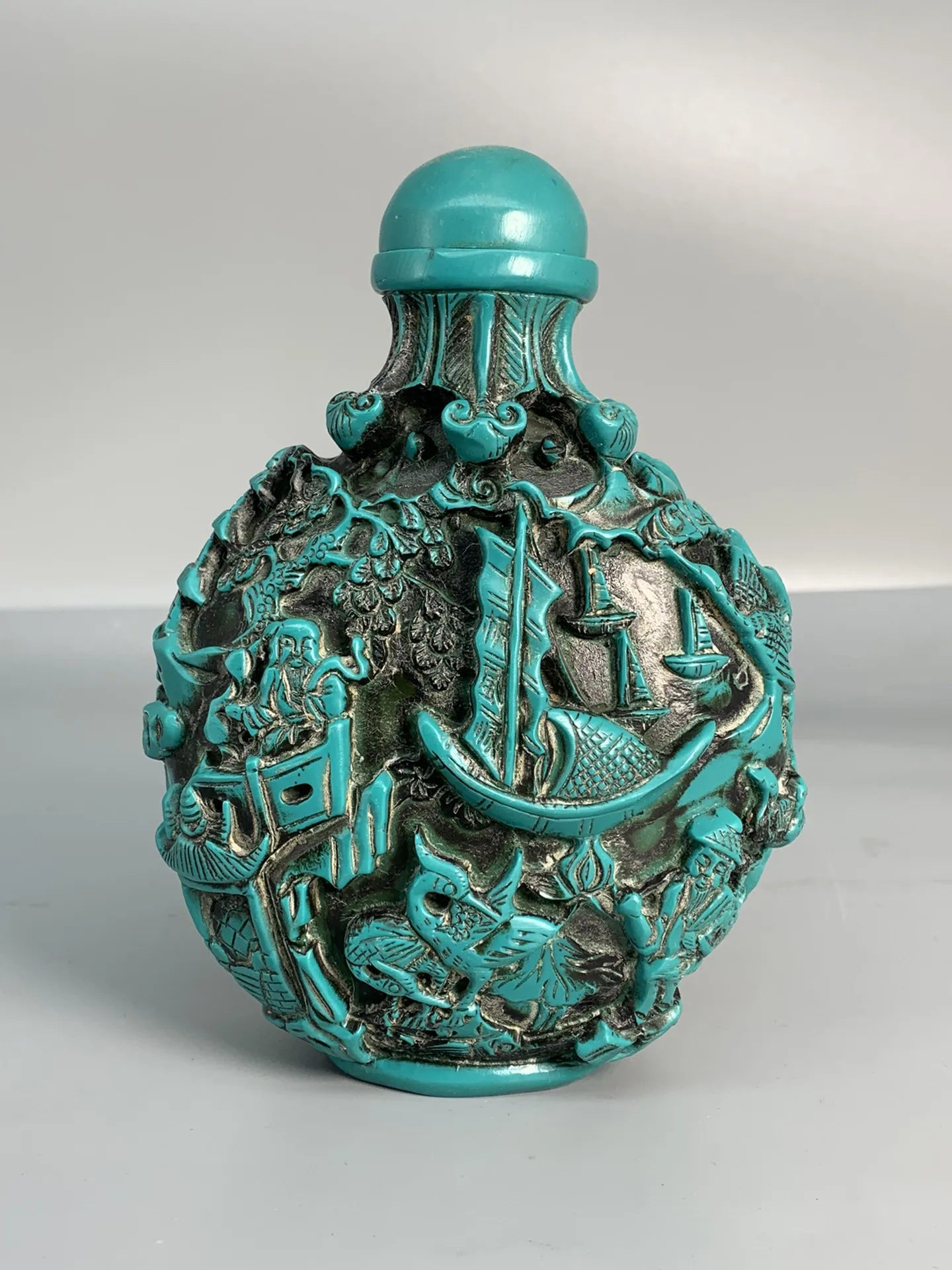 Turquoise plain sailing snuff bottle antique hand piece craft decoration