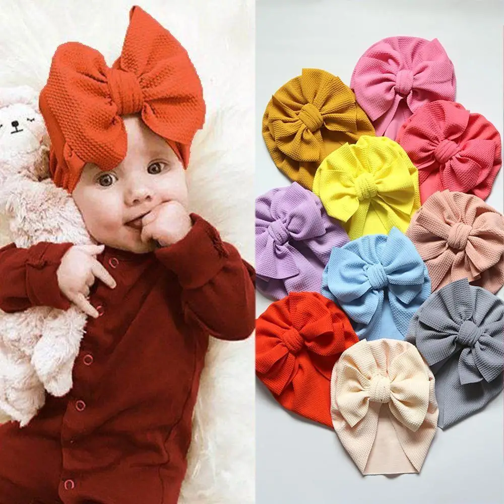 

Bulk 30pc/lot New Baby Boys Girls Knot Bows Turban Hats Toddler Waffle Fabric Beanies Hat Caps For Kids Newborn Children Caps