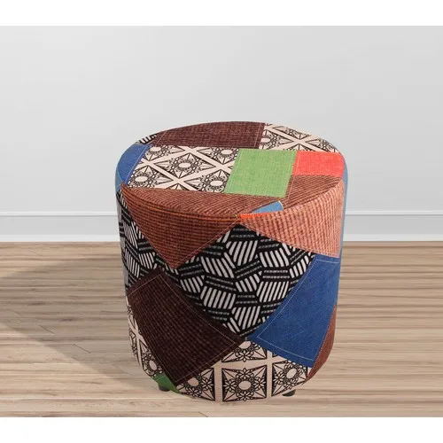 Armi Puff Modern Patchwork Pattern Round Wood Puff