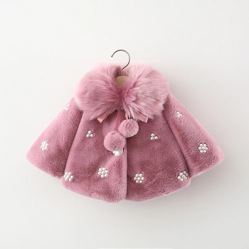 Winter newborn baby girl clothes outfit pearl fur cape cloak outerwear for girls baby cloth 1st birthday Christmas jacket coats