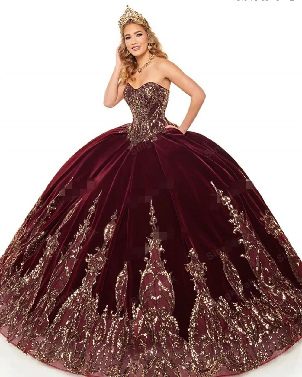 Burgundy 2025 Puffy กํามะหยี่ Quinceanera ชุดเจ้าสาว Sweetheart แขนยาวหวาน 16 ชุด Vestidos De Noiva ที่กําหนดเอง