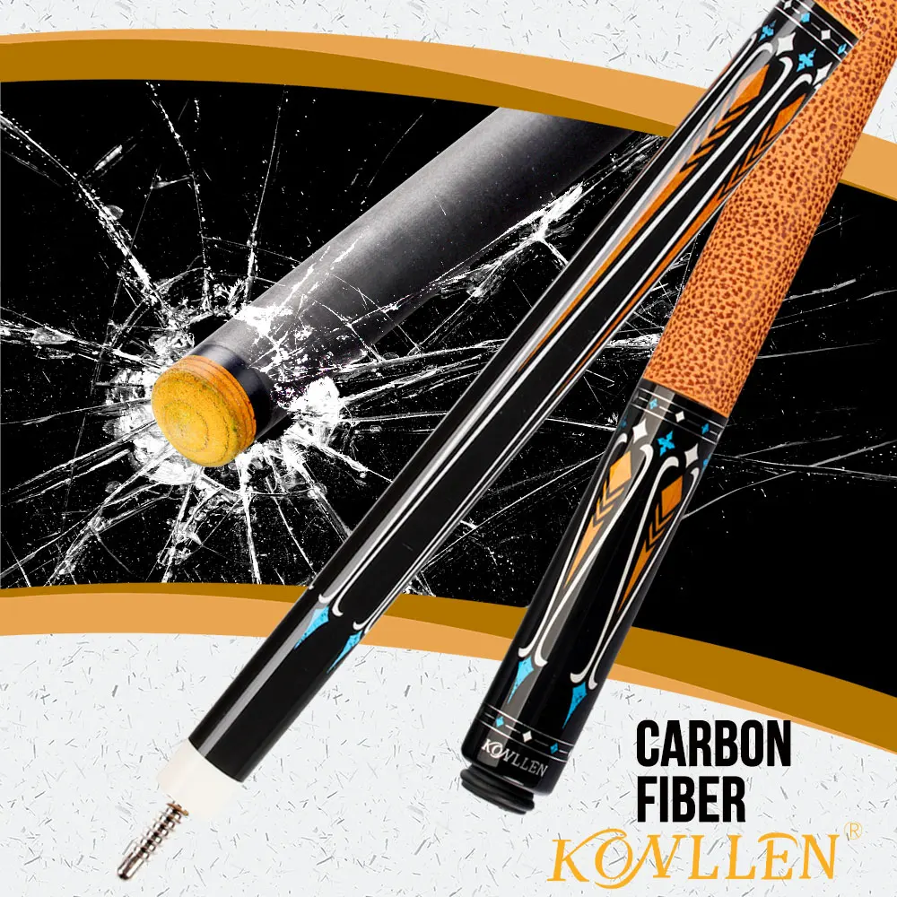 KONLLEN-Bilhar De Energia De Carbono, Carbon Fiber Pool Cue, Vara do eixo, 8x8, Junta de liga de titânio radial, Couro Grip Play Cue, 12,5mm