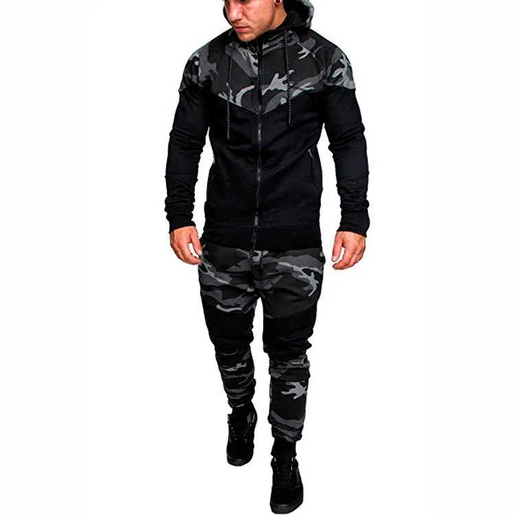 Mens Patchwork Camouflage Cocts Fashion Hoodies+Pants Sets Male Tracksuits Hoombre Sportswear Youth Sport Casual Outwear Suits