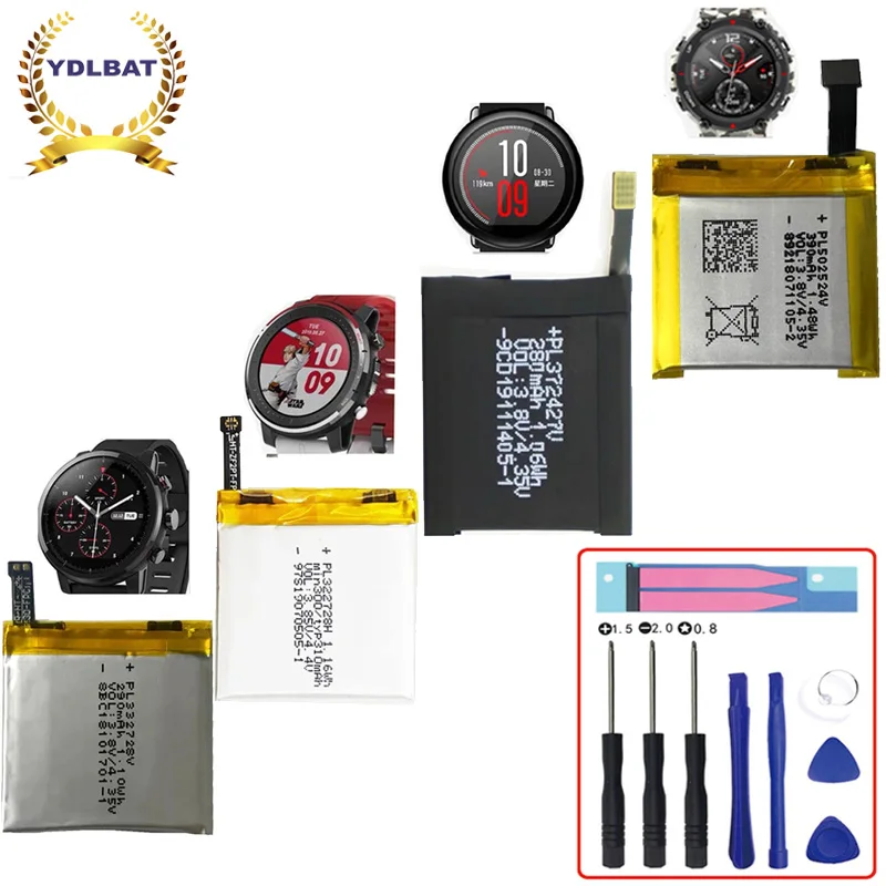 Аккумулятор 322728 332728 372427 для Amazfit T-REX A1602/alifepo4/A1609/A1619 для Amazfit Standard 2/sports watch 3 Аккумулятор для смарт-часов