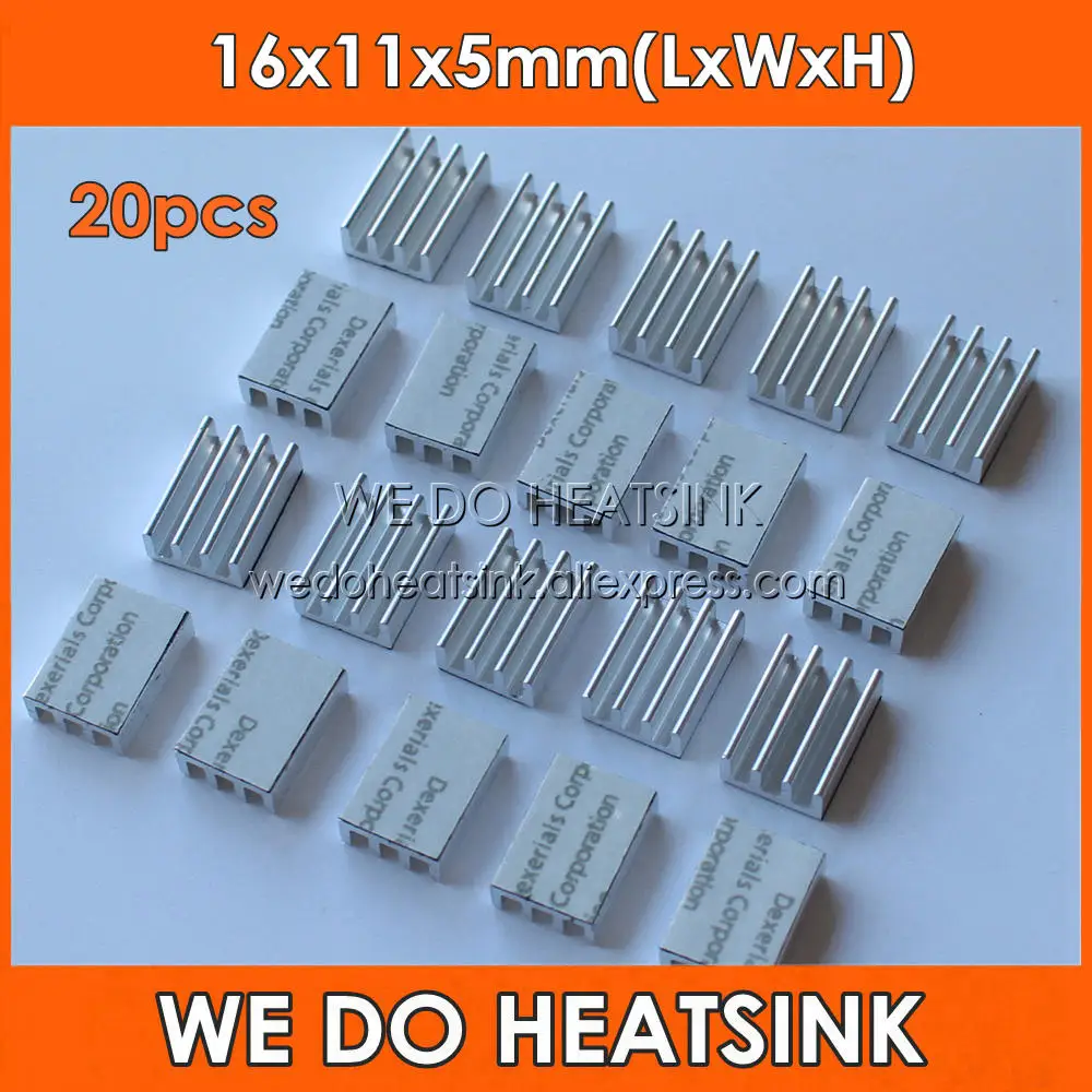 

20pcs 16x11x5mm Extruded CPU Aluminium Heat Sink With Thermal Conductive Tape Heatsink Power Fans & Cooling