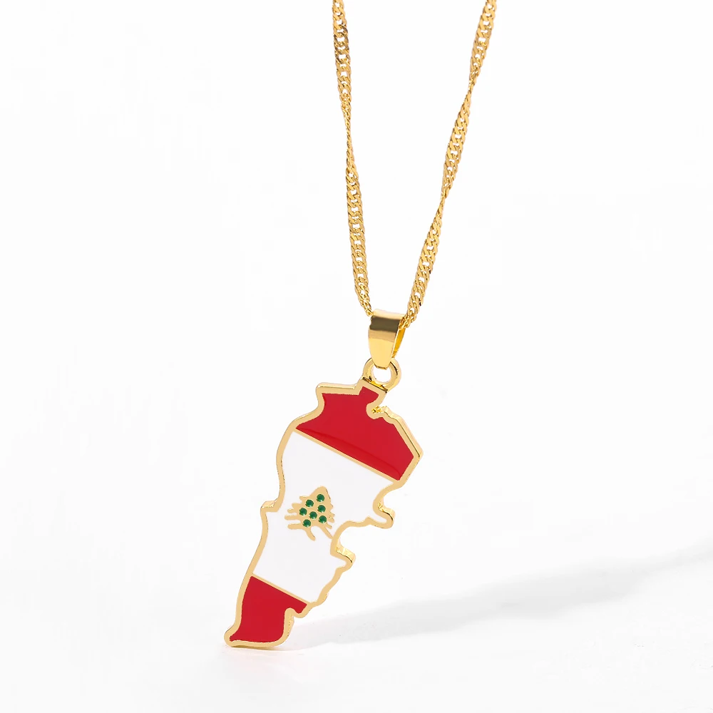 Lebanon Map with Flag Pendant Necklaces for Women Gold Color Lebanon Flag lovers collection Country Map Jewelry Patriotic Gifts