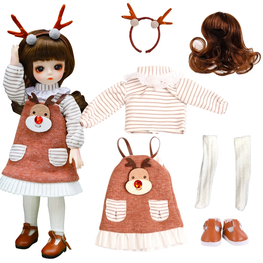 

UCanaan BJD 30CM Doll Clothes Set Beautiful Fashion DIY Toy Gift For Children 1/6 Doll Accessories Sweater Wig Hat Shoes