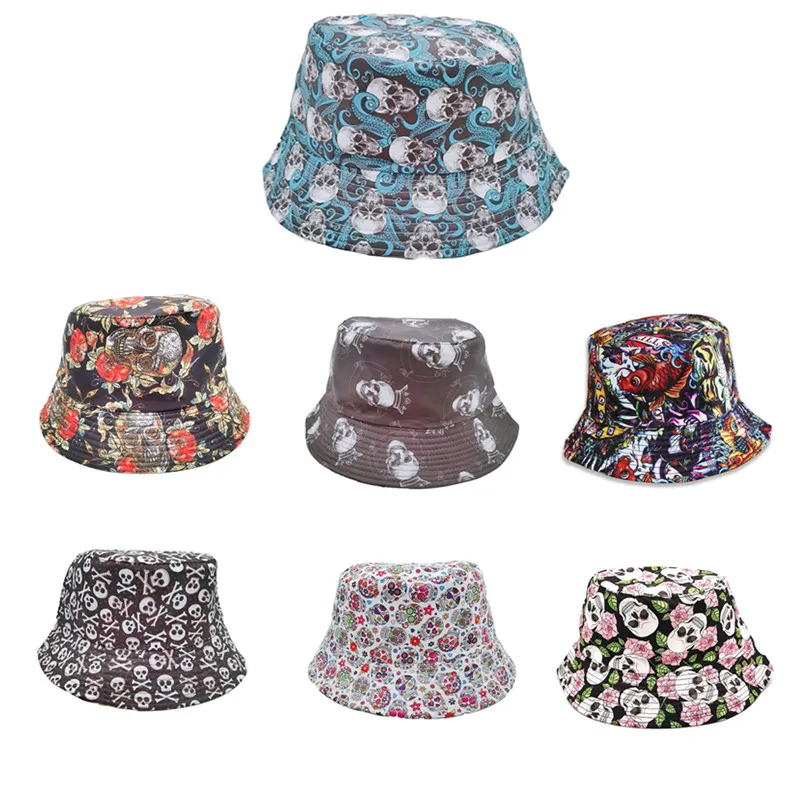 2021 Cotton skull print Bucket Hat Fisherman Hat outdoor travel Sun Cap for Men and Women 01