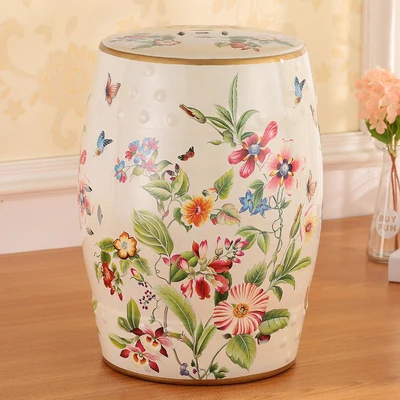 Butterflies In The Flowers Classical Modern Style Ceramic Drum Stool