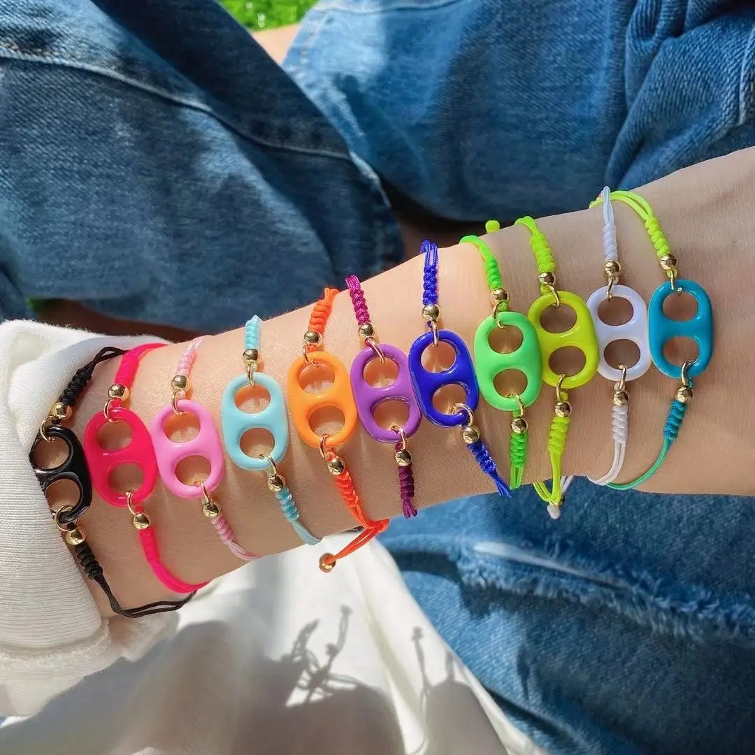 

10PCS, Multicolor Enamel Soda Cap Braiding Braided Bracelets Rope Cords Adjustable Women Jewelry