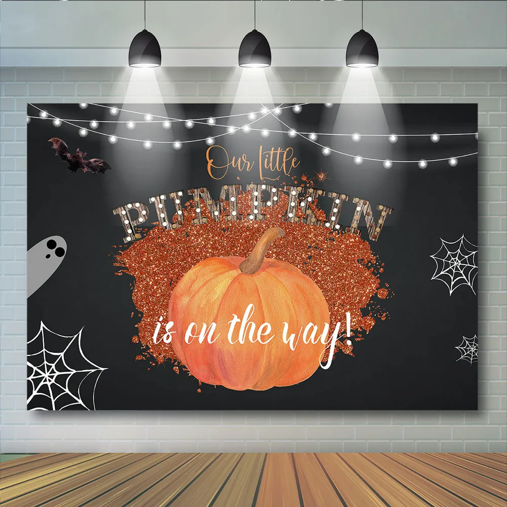 

Halloween Newborn Party Photography Background One Little Pumpkin Is On The Way Spider Web Children Ghost Horror Backdrops