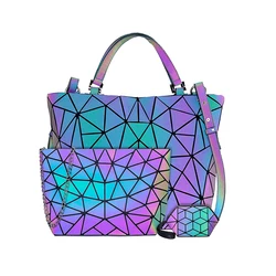 Women Handbags Luxury Geometric Shoulder Bag Set Folding Tote Crossbody Bag Female Handbag For Ladies Luminous  bag Geometric