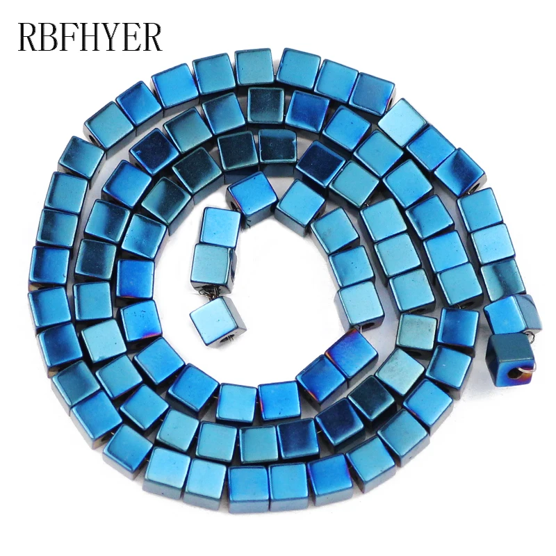 RBFHYER Blue Square Shape 2/3/4/6mm Hematite Natural Stone Loose Spacers Beads For Charm Jewelry Making DIY Bracelets Pendants