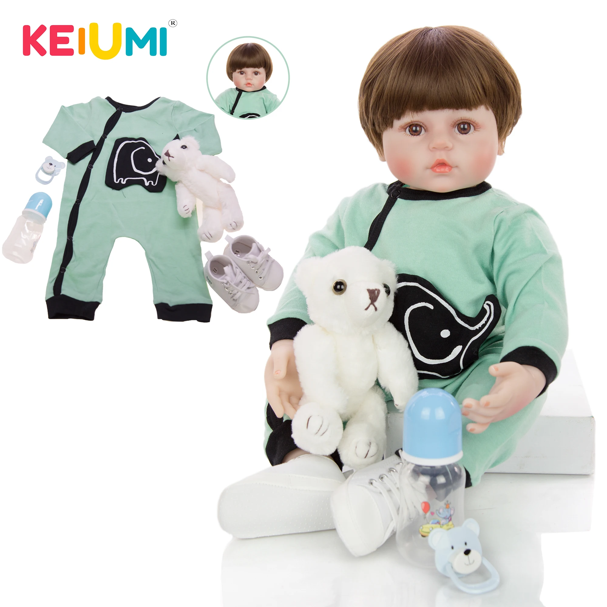 

KEIUMI New Wholesale Boy Toy 24 Inch 60 cm Baby Reborn Doll Soft Silicone Reborn Doll Baby Cloth Body Kid For Christmas Gift