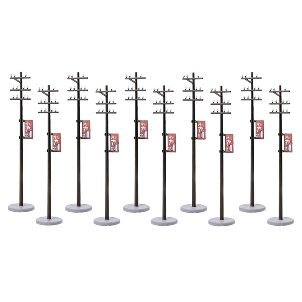 10Pc Electric Line Pole for Train Railways Park Street DIORAMAS 1/100 Scale