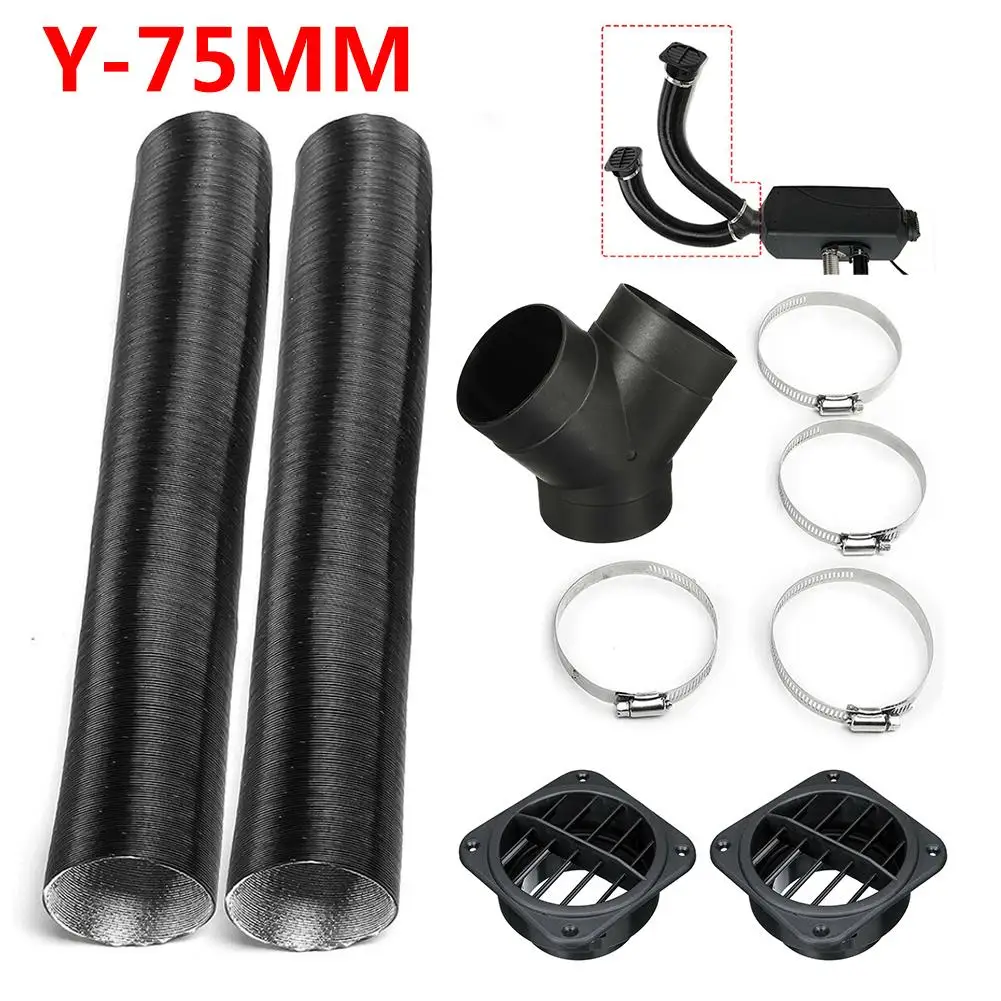 75mm Heater Pipe Duct + Warm Air Outlet For Webasto For Eberspacher For Propex Diesel Heater Vent Hose Clips Set