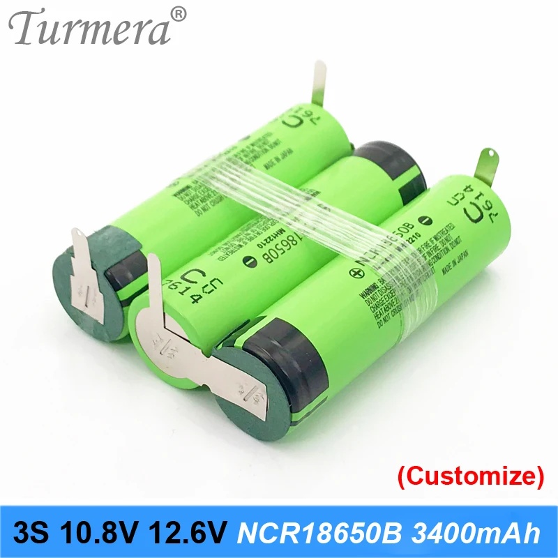 Turmera 3S 12.6V 4S 16.8V 5S 21V 18650 3400mAh Battery NCR18650B Battery 3400mAh 6800mAh for Screwdriver Battery (Customize) J07