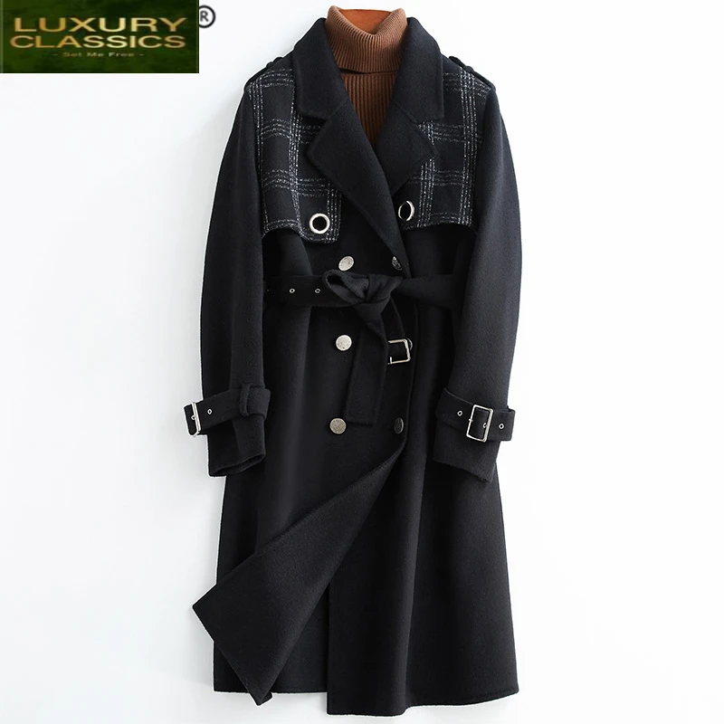 

Coat Elegant Autumn Winter Women Vintage Wool Coat Female Long Jacket Korean Both Sided Woolen Clothes Black Overcoat 843