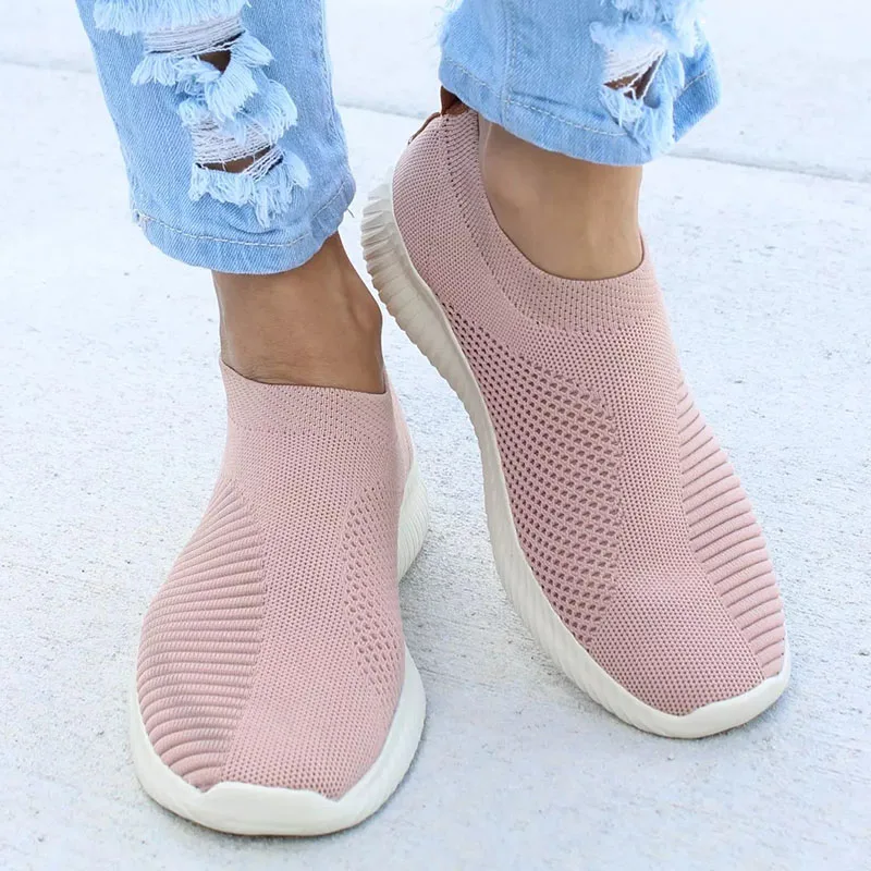 Women Shoes Plus Size 43 Women Vulcanize Shoes Slip On Sock Shoes Female Mesh White Sneakers Women Flat Casual Tenis Feminino