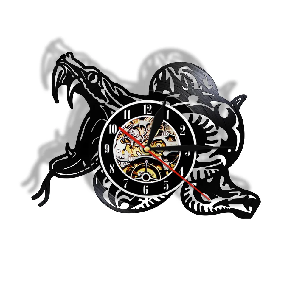 Wildlife Animal Snake Tribal Black Retro Wall Clock Made of Vinyl Record Serpent Cut Out Longplay Wall Watch Reptile Lovers Gift