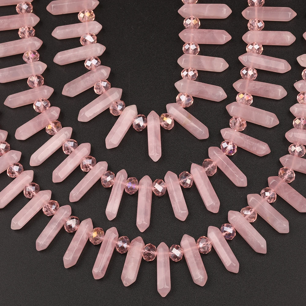 Approx 30PCS/Strand,Natural Pink Citrines Quartz Double Point Loose Beads,Top Drilled Stick Stone Pendant Jewelry Making