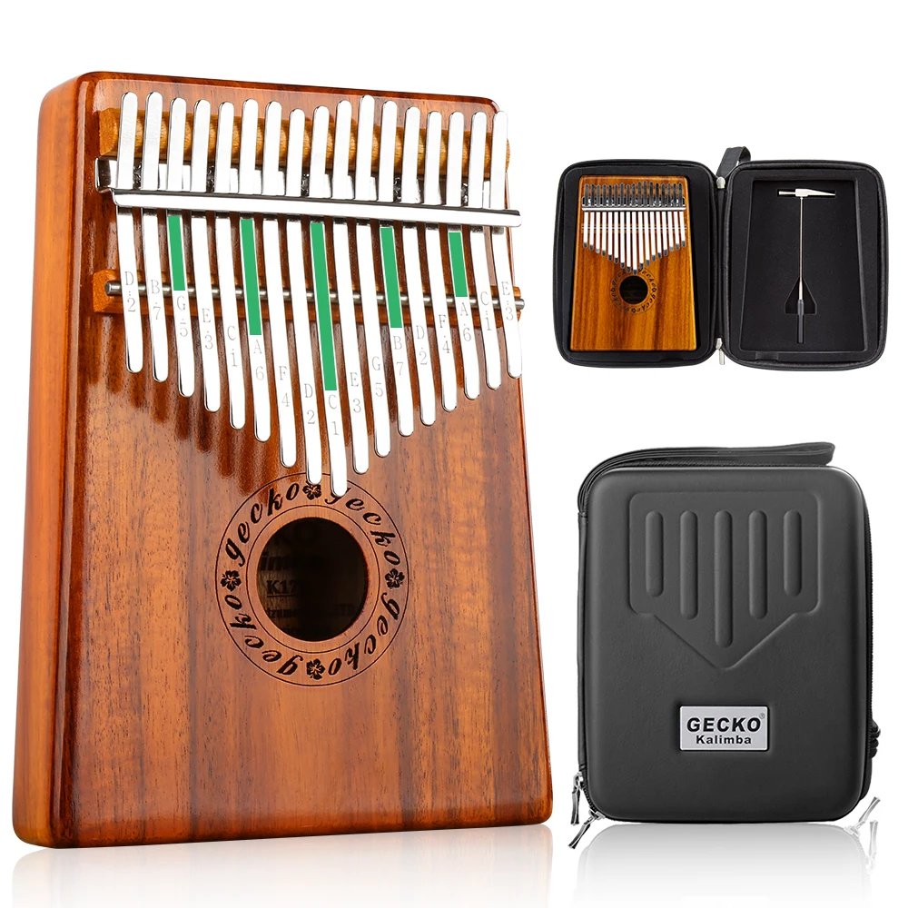 GECKO-Kalimba 17 Keys Acacia(KOA) Thumb Piano and EVA Protection Box, Tuning Hammer, Professional Models, K17K