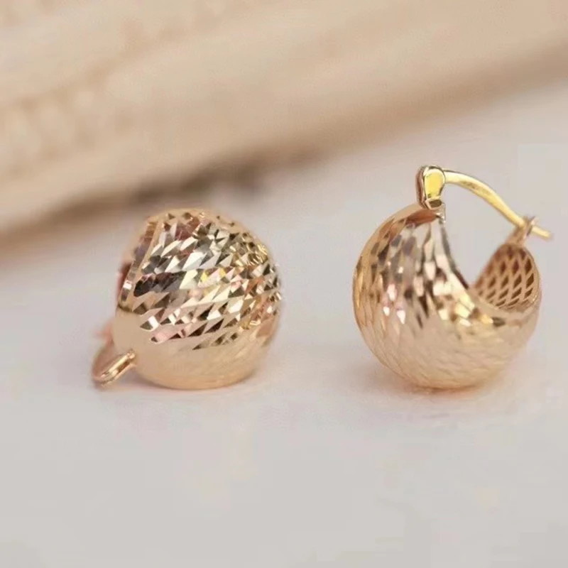 Pure 18K Yellow Gold Earrings Women AU750 Yellow Gold Shine Stud Earrings