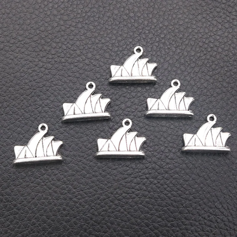 12pcs/lot Silver Plated Sailboat Building Charm Metal Pendants DIY Necklaces Bracelets Jewelry Handicraft Accessories 15*19mm